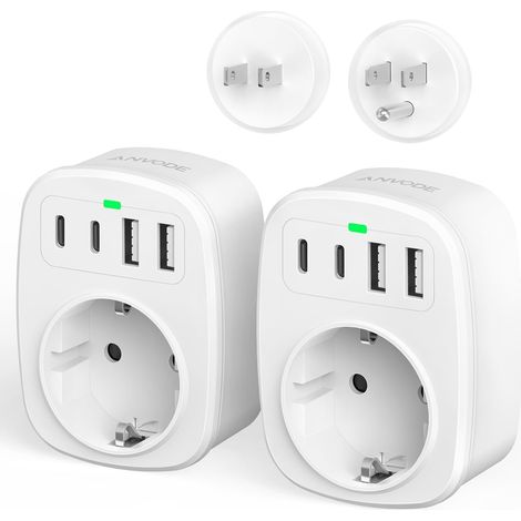 Lot de 2 adaptateurs Voyage 5 en 1 avec USB-C (Types A/B) : Conversion de Prise française vers États-Unis, Japon, Thaïlande, Canada, Chine, Mexique (1/5)