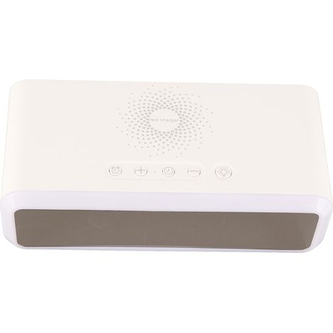 Wecker mit 15-W-Ladegerät, HD-Display, Anzeige von Uhrzeit, Datum und Temperatur, 4 Helligkeitsstufen, multifunktionaler Wecker für iOS und Android, Weiß (1/5)