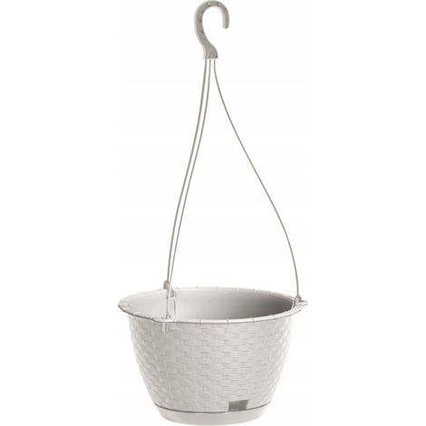 Blumentopf RATOLLA Round W 240, hängend, weiß, mit Untersetzer, Hängetopf, mit Aufhänger (1/3)