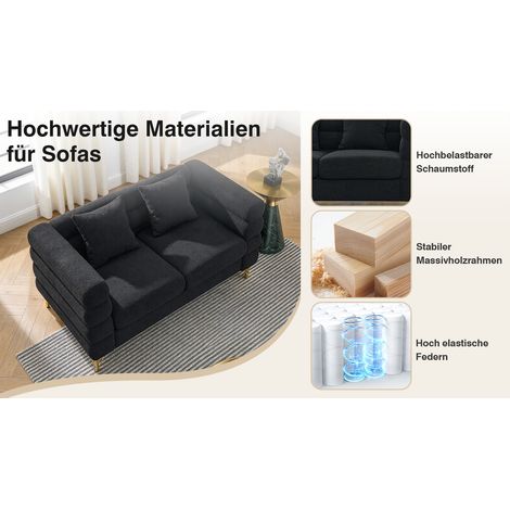 Divano 2 posti in tessuto peluche nero, design a nuvola per soggiorno – MEUBLIV (1/5)