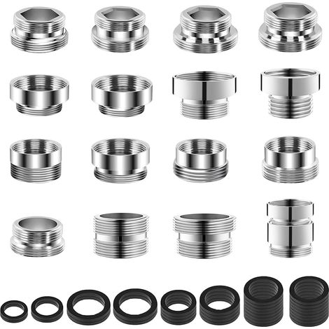 16 Pièces Adaptateur Robinet Kit, Adaptateur de Robinet en Métal Kit avec 32 Entretoises Connecteur Aérateur Adaptateurs D'aérateur pour Pulvérisateurs D'évier Tuyau D'arrosage Filtre à Eau