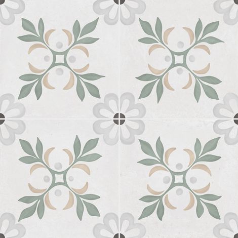 Carrelage effet Carreau ciment Roselis Vert 22,3x22,3x0,9 cm Ventoril - Sol et mur intérieur (vendu par carton de 0,65 m²) - RO'MA CARRELAGE