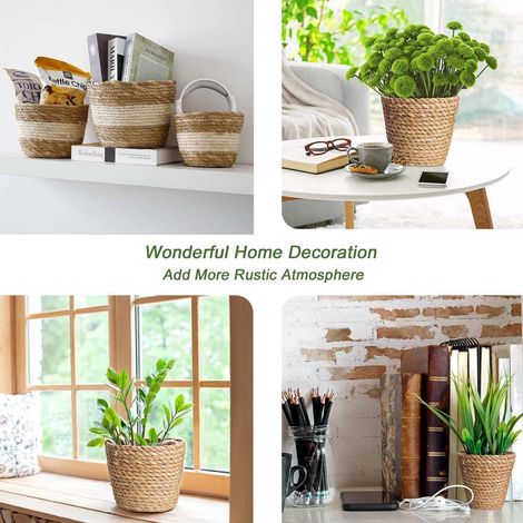 Pot À Fleurs Tissé - Pliable - En Osier Naturel - Pour Intérieur Et Balcon - 2 Pièces (1/4)