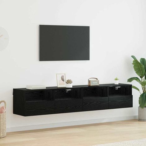 Meubles TV muraux 2 pcs-Banc TV-Meuble Télé Chêne noir 80 x 30 x 30 cm (1/5)