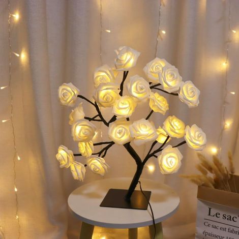 Lampe en forme de rosier avec 24 LED alimentée par USB - Lumière chaude côté lit avec interrupteur pour décoration de la maison (1/2)