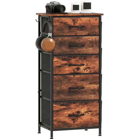 HOMCOM Fabric Chest of Drawers, 5 Drawer Dresser for Bedroom, Rustic Brown (1/5)