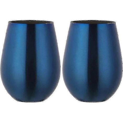 Set aus 2 stielosen Edelstahl-Weingläsern, ideal für Reisen (blau).