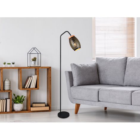 Stehlampe Standleuchte Bürolampe Metall schwarz gold E27 Fußschalter H 147 cm (1/5)