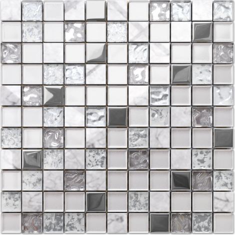 Ilcom mosaico in vetro e pietra naturale su rete per bagno e cucina 30cm x 30cm - Mixture