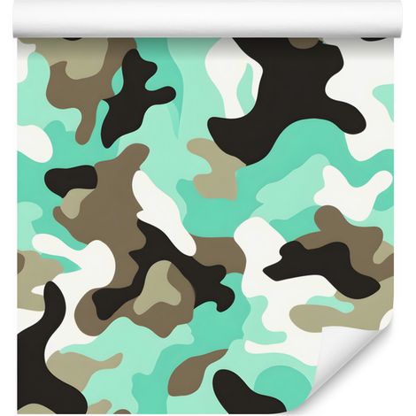 Militärtarntapete in Mint und Braun für Wohn- und Schlafzimmer, 50 x 1000 cm (1/5)
