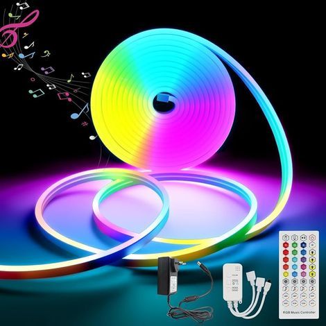 Bande LED néon RVB 5 m 12 V, étanche IP65 avec application Bluetooth et télécommande, synchronisation de la musique, bande lumineuse en silicone, Magic Color pour extérieur, salon, chambre (1/5)