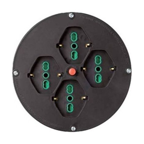 Disque 4 Prises 2 Pôles + Terre 16A Pour Enrouleur de Câble 145mm Schuko Bypass - noir 01906