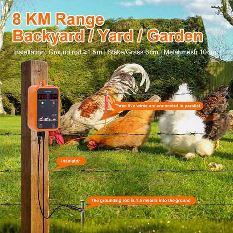 Electrisateur de clôture électrique 10kV 1J pour animaux chiens chevaux bétail sangliers volailles kit clôture anti-intrusion prédateurs autonomie 8km alimentation 12V 230V étanche