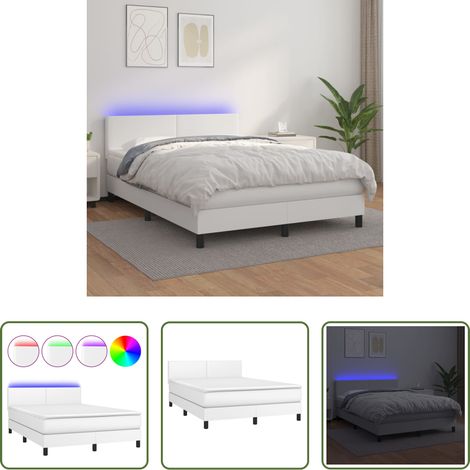 vidaXL LED-Bett - Boxspringbett mit Matratze & LED Weiß 140x200 cm Kunstleder (1/5)