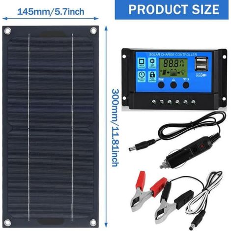 Panneau solaire 300 W 12 V, kit de panneau solaire, kit de charge avec chargeur solaire 60 A pour camping-car, yacht, extérieur, jardin, éclairage (1/5)