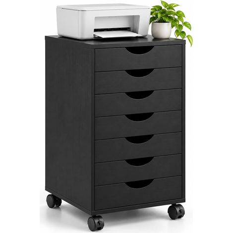 Relaxdays Cassettiera su ruote, 7 cassetti, HxLxP: 69 x 45 x 40 cm, mobile ufficio, schedario, colore nero (1/5)