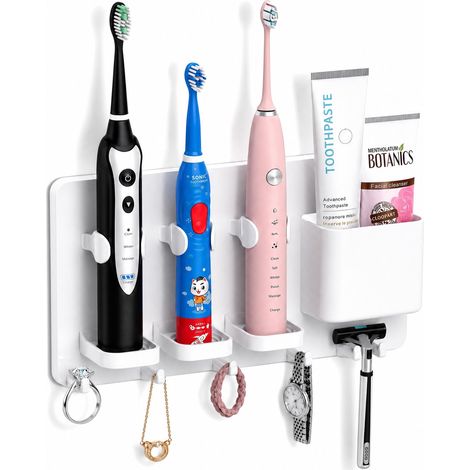 Support de Brosse à Dents Électrique Organisateur de Dentifrice Mural Autocollant Multifonctionnel Support de Accessoires pour Salle de Bain et Cuisine Blanc (1/5)
