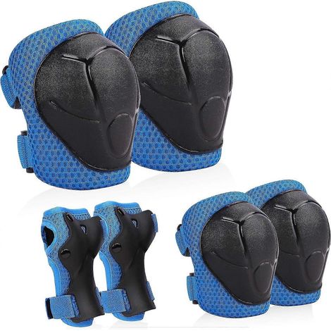 Équipement de protection pour enfants, genouillères, coudières avec protège-poignets pour le skateboard, le patinage et le cyclisme, bleu (1/4)