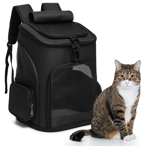 Zaino per animali domestici A&K 2 in 1 per cani - Zaino per cani - 42 x 33 x 27 cm - Fino a 8 kg - Borsa da viaggio per cani e gatti - Trasportino per cani e gatti - Nero (1/5)