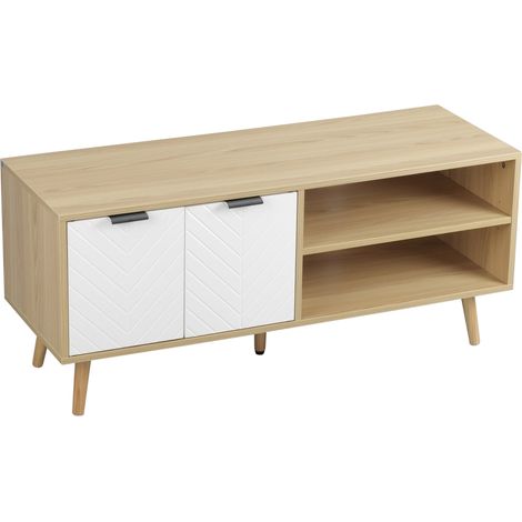Meuble TV pour télévision jusqu'à 46 pouces design scandinave 2 portes 2 niches avec passe-câbles 110 x 39 x 48,8 cm (1/5)