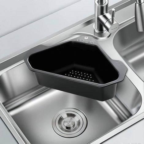 Égouttoir d'évier, grille d'égouttage en acier inoxydable, bac de filtration triangulaire avec ventouse pour cuisine et salle de bain (1/5)