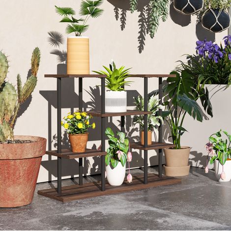 Soporte para plantas de 4 niveles 80 x 24 x 61,5 cm en acero y madera, antracita DESVIAE (1/5)