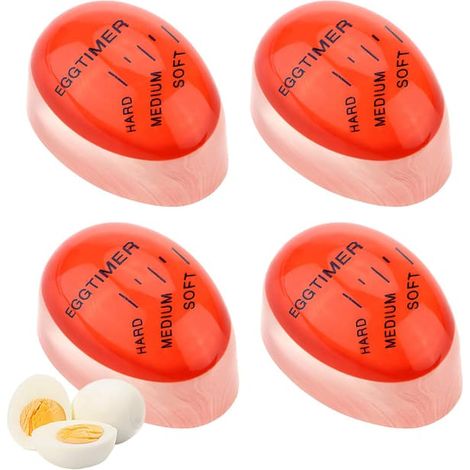 BelleRise - Lot de 4 minuteurs à œufs thermosensibles à changement de couleur pour la cuisson des œufs à la coque ou durs (rouge) (1/5)