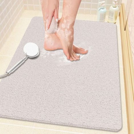 Rutschfeste Duschmatte, 61 x 40,6 cm, weich mit Abfluss, PVC-Luffa-Badematte (phthalatfrei) für Badewanne und Badezimmer, schnelltrocknend, weiß (1/4)