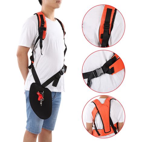 Arnés universal de doble correa SJLERST, tirantes ajustables y cómodos para desbrozadora, cortacésped y máquina de jardinería con soporte para cepillo, cinturón de nailon. (1/3)