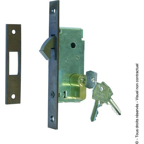 Serrure à crochet rentrant avec gâche et cylindre 3 clés