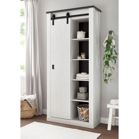 Mehrzweckschrank SHELTON-61 in Pinie weiß Nb. mit anthrazit, B/H/T: ca. 93/201/38 cm (1/5)