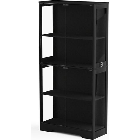 Schwarze Glasvitrine mit 4 Ebenen, LED, Glastüren und intelligentem Sensor (1/5)