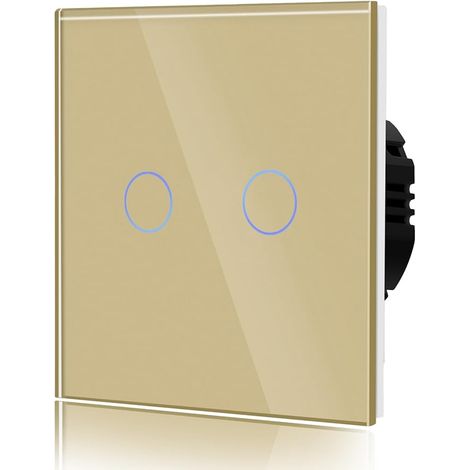 2 Gang 2 Voie Interrupteur Général à Commande Tactile, Interrupteur Mural à Commande Tactile Avec Indicateur LED et Panneau en Verre (1/5)