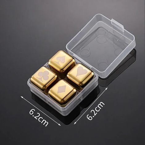 (Poker 4 pièces or) Pierres à whisky réutilisables, glaçons en acier inoxydable, refroidisseur à vin à congélation rapide, granules métalliques de qualité alimentaire, accessoires de bar pour refroidi (1/5)