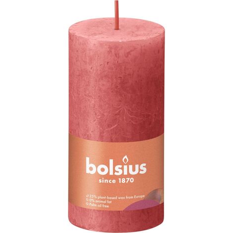 Bolsius Rustik Stumpenkerze rosa Blüte, Höhe 10 cm, Ø 5 cm Stumpen- und Kugelkerzen