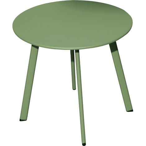 Proloisirs – Table basse de jardin Massaï ø 45 cm – Structure acier époxy – Plateau plein – Coloris amande – Pour salon détente et terrasse