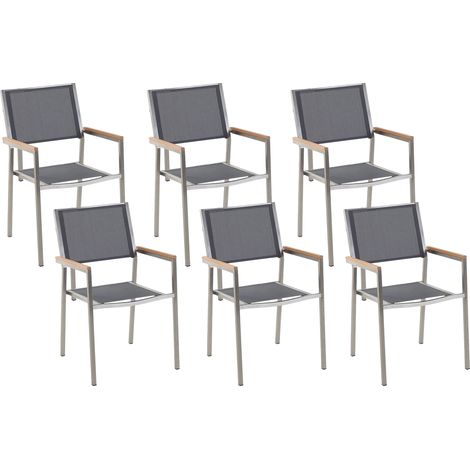 Conjunto de 6 sillas de jardín con asiento de tela gris y patas de acero apilables Grosseto (1/5)