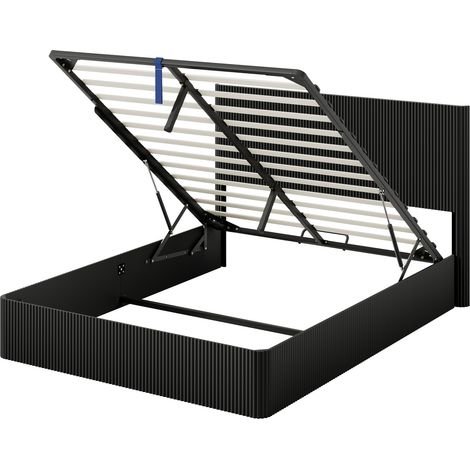 Cama canapé 160 x 200 cm negra con sistema de elevación hidráulico y almacenaje (1/5)