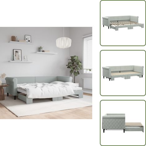 The Living Store Tagesbett Ausziehbar Hellgrau 80x200 cm Samt - Sofa - Schlafcouch - Gästebett - Tagesbett - Ausziehbarer Schlafsitz (1/5)