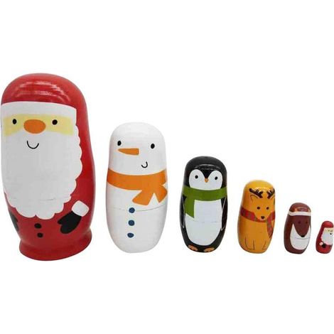 décorations de Noël, poupées russes Matriochkas en bois, lot de 6, adorables Matriochkas traditionnelles à motif Père Noël, livres de poupées faits main pour trier et empiler (1/5)