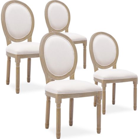 Lot de 4 chaises médaillon Louis XVI tissu Beige