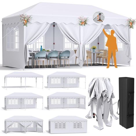 Faltpavillon 3x6m weiß, wasserdicht, mit 6 Seitenteilen, höhenverstellbar (1/5)