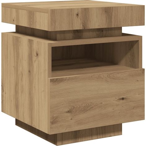 Mesita de noche con iluminación LED práctica y espacio de almacenamiento 40 x 39 x 48 cm madera de roble manufacturada hecha a mano 020051160 (1/5)