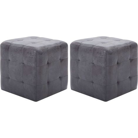 Set di 2 pouf poggiapiedi 30 x 30 x 30 cm in PVC effetto scamosciato grigio DEC032757