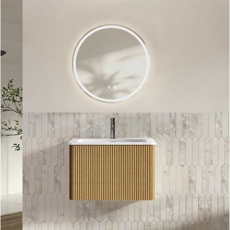 Mobile bagno sospeso 61 cm in MDF rovere con specchio LED per piccoli spazi - CHICFURN (1/5)