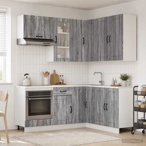 Ensemble de meubles de cuisine 8 pièces en bois d’ingénierie gris Sonoma, 165.84kg - PANGIVO (1/5)