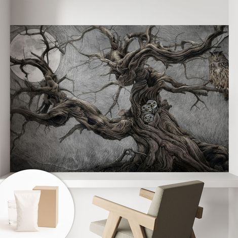 Papier peint intissé décoratif pour chambre et salon Design moderne à poser facilement - Colle incluse gratuite Hibou mystérieux 104x70 cm (1/5)