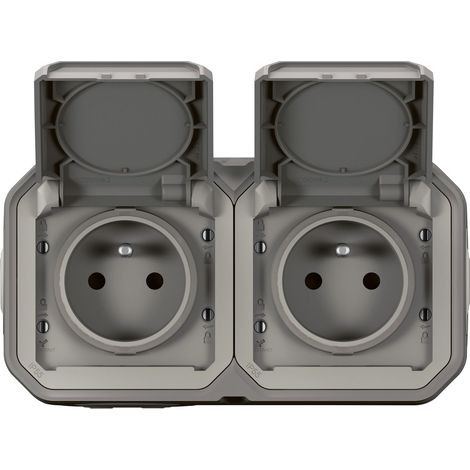 Double prise de courant 2x2P+T horizontale Legrand Plexo complet saillie gris - LEG069768L
