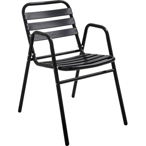 Oviala – Chaise de jardin empilable en aluminium noir – Dossier et assise ajourés – Patins anti-dérapants – Charge maximale 100 kg – Hauteur 75 cm