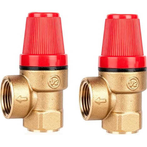 Lot de 2 soupapes de sécurité en laiton - DN15 - Soupape de régulation de pression - 6 bar - Vanne de sécurité 1/2" - Pour chauffage, eau chaude et installation solaire (1/5)